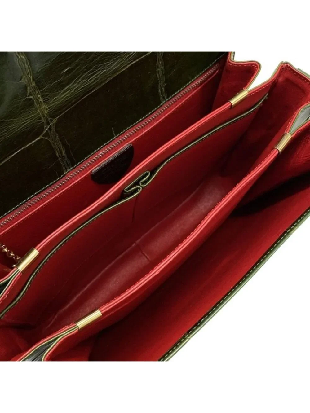 ★SOLD★ Celine Shoulder Bag Dark Green Embossed Leather - Picture 7 of 15